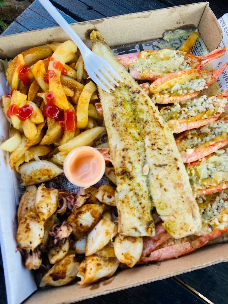 Seafood combo — grilled fish, prawns and calamari